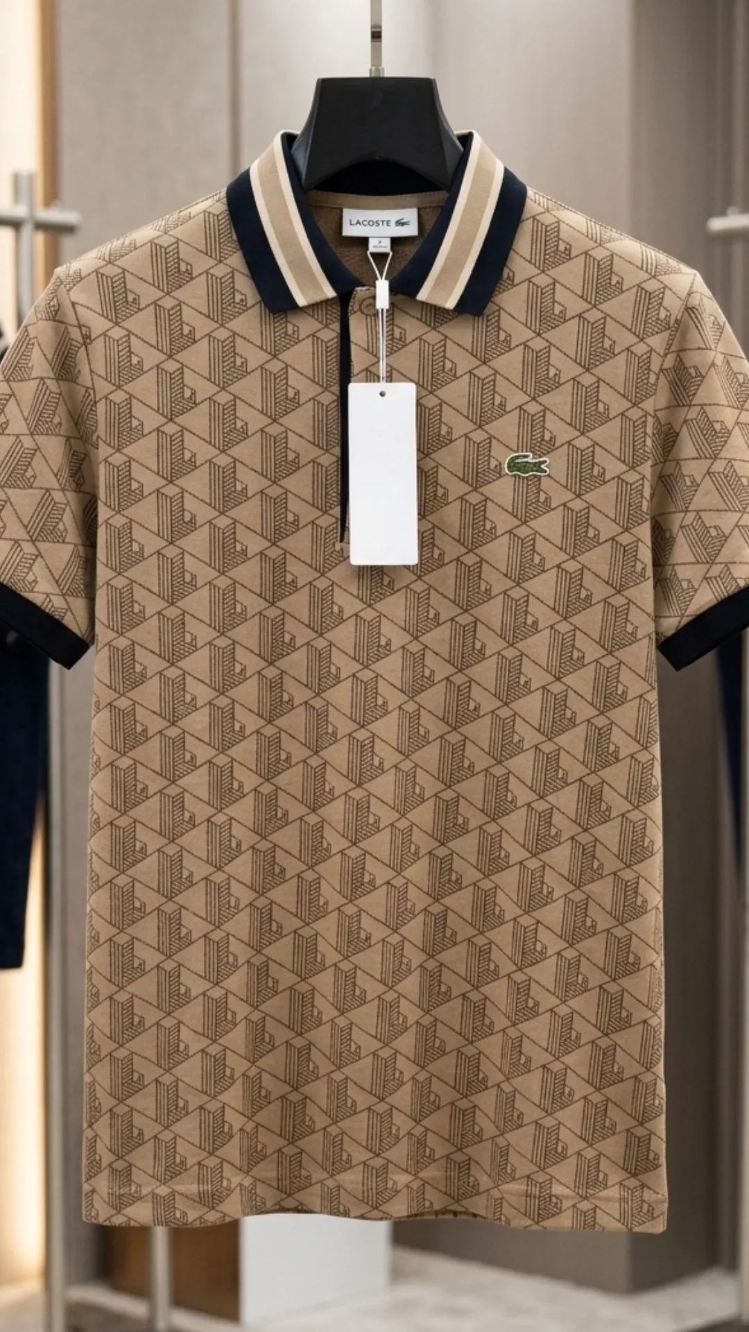 Men's Beige Geometric Monogram Polo